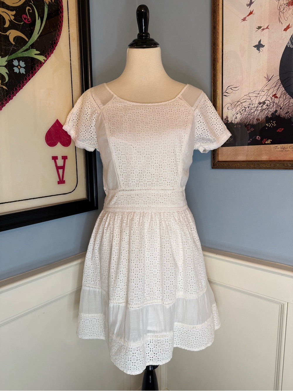 Naf Naf Paris 2014 White Broderie Anglaise Eyelet Dress Sz 38 US 6